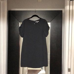 Grey sheath dress with tulip sleeves